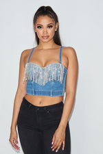 Rhinestone denim bustier - PRIVILEGE 