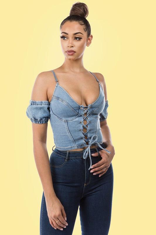 Denim criss cross top - PRIVILEGE 