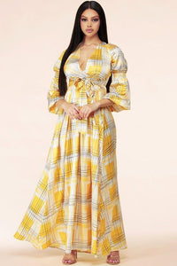 Yellow maxi dress in plaid - PRIVILEGE 