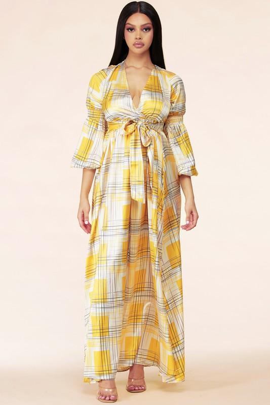 Yellow maxi dress in plaid - PRIVILEGE 