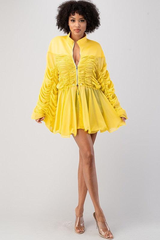 RUSHED YELLOW FLARE TOP - PRIVILEGE 