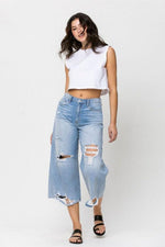 HIGH RISE DISTRESSED CROP WIDE LEG JEAN - PRIVILEGE 