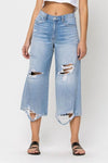 HIGH RISE DISTRESSED CROP WIDE LEG JEAN - PRIVILEGE 