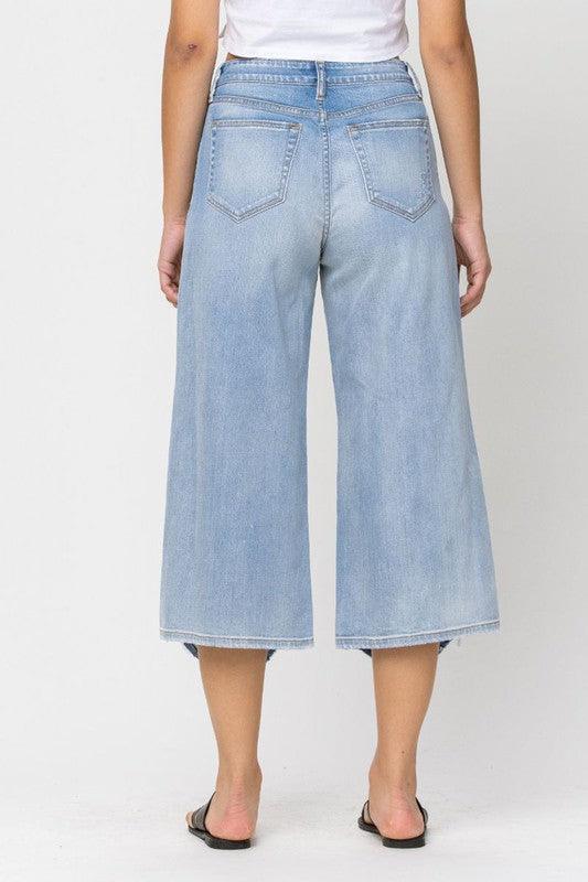 HIGH RISE DISTRESSED CROP WIDE LEG JEAN - PRIVILEGE 