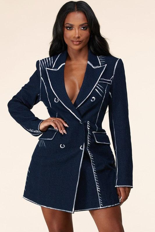 DENIM BLAZER MINI DRESS - PRIVILEGE 