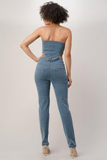 DENIM TUBE ZIPPER JUMPSUIT - PRIVILEGE 