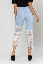 High Rise All Over Distress Straight JEANS - PRIVILEGE 