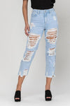 High Rise All Over Distress Straight JEANS - PRIVILEGE 