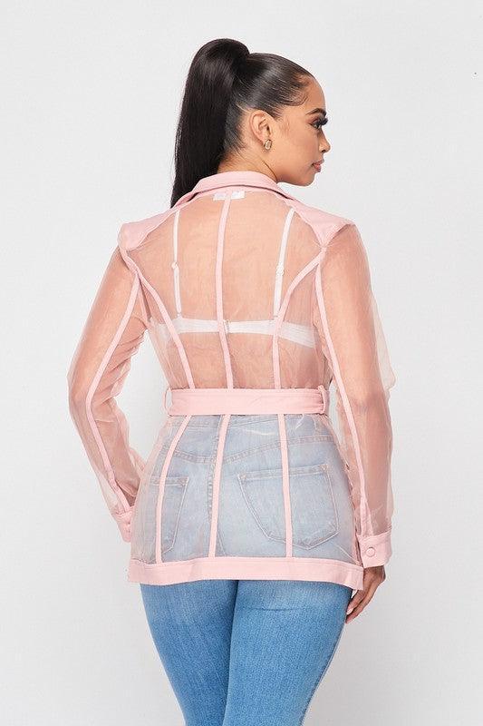 Oraganza transparent jacket, with belt and button. - PRIVILEGE 