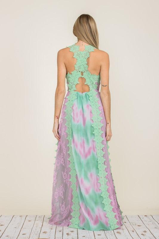 TIE DYE LACE TRIM MAXI DRESS - PRIVILEGE 