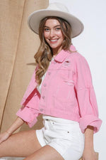 RHINESTONE FRINGE DISTRESSED DENIM JACKET - PRIVILEGE 