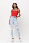 High Rise Destroy Frayed Hem Ankle Skinny - PRIVILEGE 