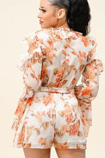 RUFFLED SLEEVE FLORAL PRINT ROMPER - PRIVILEGE 