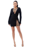 RHINESTONE TRIM BANDAGE DRESS - PRIVILEGE 