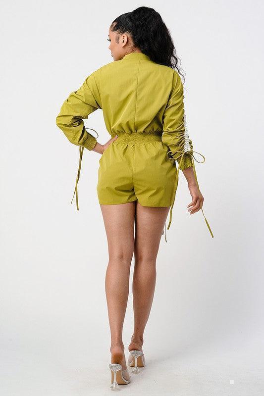 RUCHED UTILITY ROMPER - PRIVILEGE 