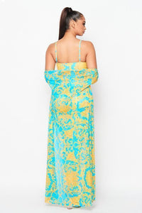 PRINTED BRA, LEGGINGS, AND CARDIGAN SET - PRIVILEGE 