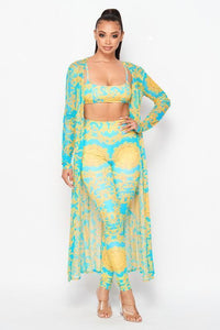 PRINTED BRA, LEGGINGS, AND CARDIGAN SET - PRIVILEGE 