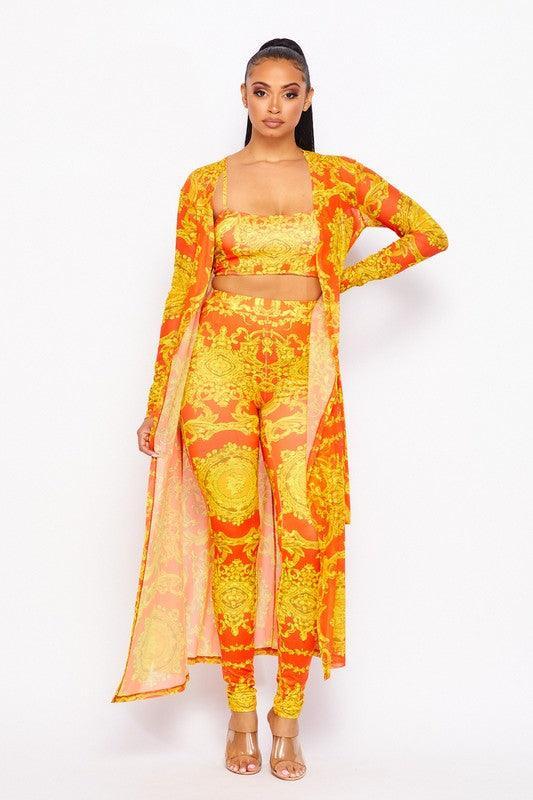 PRINTED BRA, LEGGINGS, AND CARDIGAN SET - PRIVILEGE 