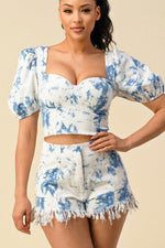 ERASE YOU BLEACHED SHORT SET WITH CROP TOP AND SHREDDED SHORTS - PRIVILEGE 