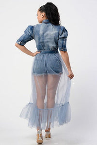 DENIM HALF JACKET WITH TULLE DETAIL - PRIVILEGE 