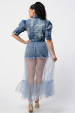 DENIM HALF JACKET WITH TULLE DETAIL - PRIVILEGE 