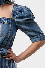 DENIM HALF JACKET WITH TULLE DETAIL - PRIVILEGE 