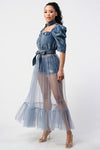 DENIM HALF JACKET WITH TULLE DETAIL - PRIVILEGE 