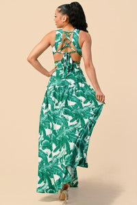 TROPICAL FEATHER PRINT SQUARE BUCKLE FRONT DETAIL - PRIVILEGE 