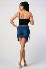 LACE UP DENIM DETAILED MINI SKIRT - PRIVILEGE 