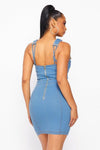 CHAIN STRAP MINI DENIM DRESS - PRIVILEGE 