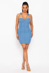 CHAIN STRAP MINI DENIM DRESS - PRIVILEGE 