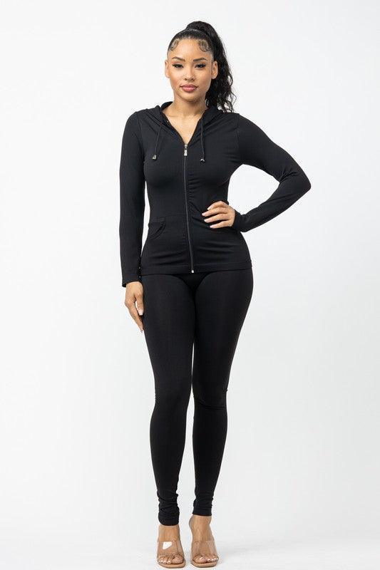 Seamless Zip Up Hoodie Jacket And Leggings Set - PRIVILEGE 