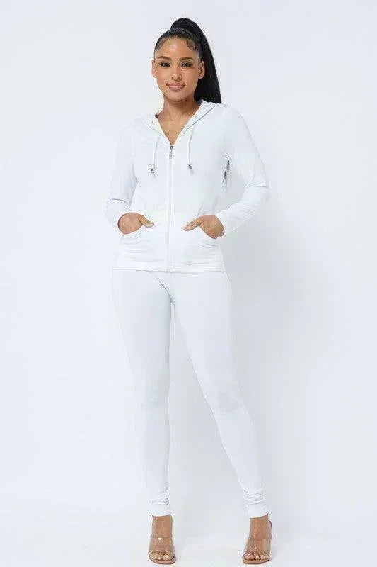 Seamless Zip Up Hoodie Jacket And Leggings Set - PRIVILEGE 