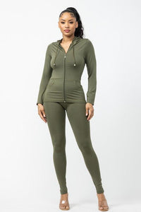 Seamless Zip Up Hoodie Jacket And Leggings Set - PRIVILEGE 