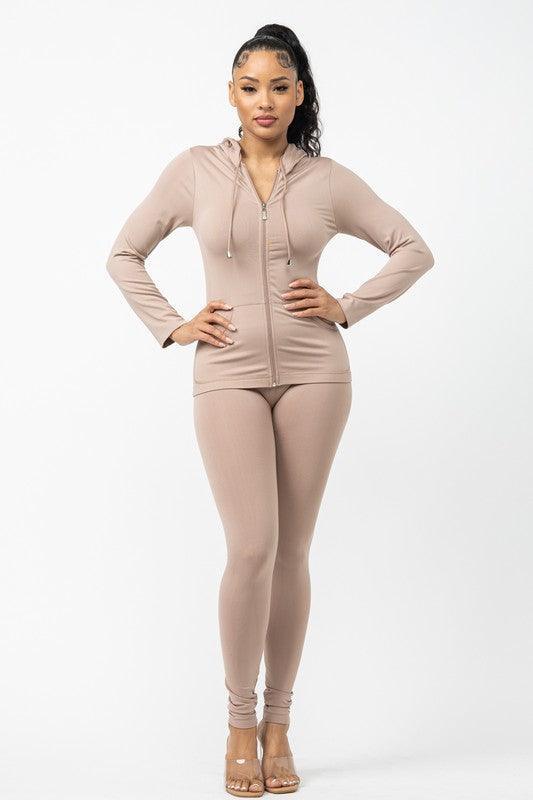 Seamless Zip Up Hoodie Jacket And Leggings Set - PRIVILEGE 