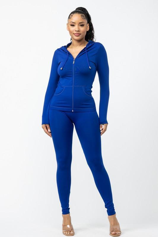 Seamless Zip Up Hoodie Jacket And Leggings Set - PRIVILEGE 