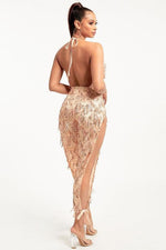 Fringe sequin slit leg jumpsuit - PRIVILEGE 