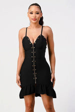 Beads and zipper detailed bodycon dress - PRIVILEGE 
