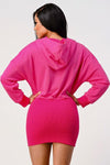 Casual zipper detail pink hoodie zip up dress - PRIVILEGE 