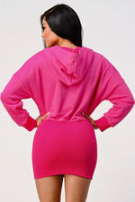 Casual zipper detail pink hoodie zip up dress - PRIVILEGE 