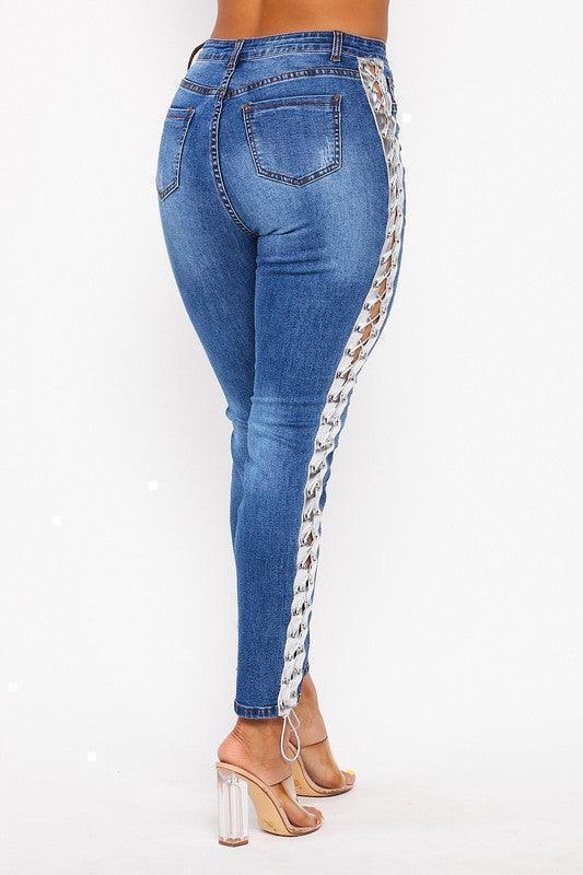 Lace Up Denim Pants