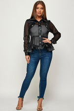 MESH FAUX LEATHER PEPLUM JACKET - PRIVILEGE 