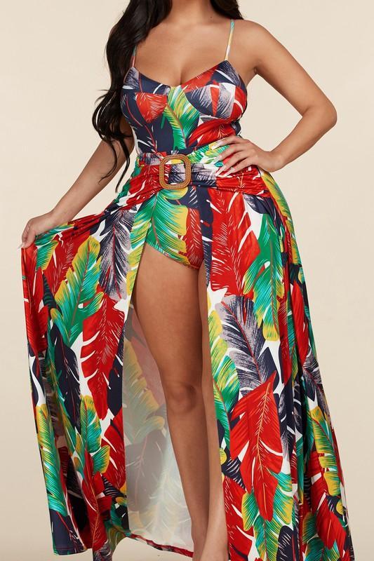 TROPICAL PRINT SKIRT AND BODY SUIT SET - PRIVILEGE 