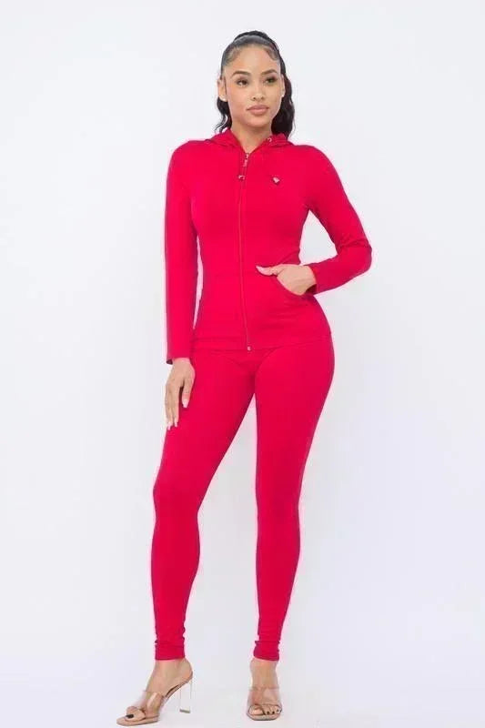 Seamless Zip Up Hoodie Jacket And Leggings Set - PRIVILEGE 