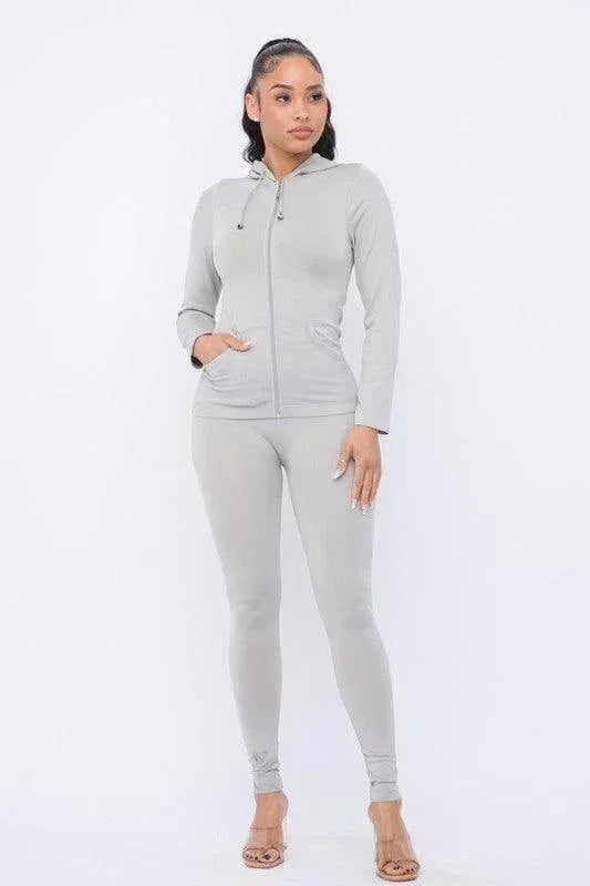 Seamless Zip Up Hoodie Jacket And Leggings Set