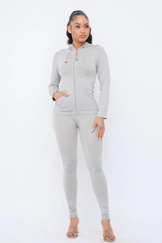 Seamless Zip Up Hoodie Jacket And Leggings Set - PRIVILEGE 