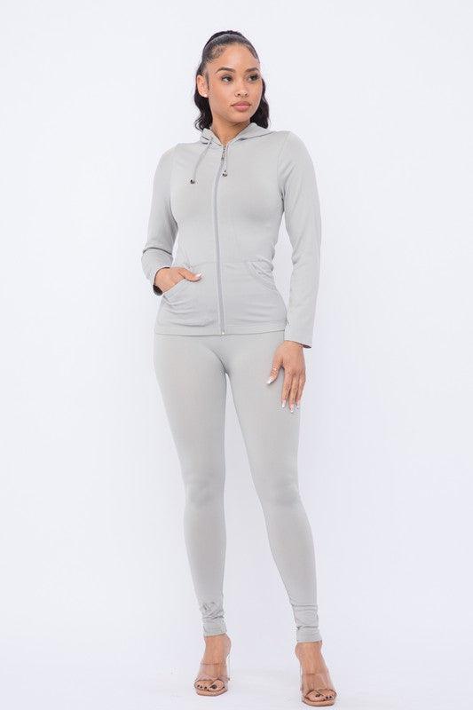 Seamless Zip Up Hoodie Jacket And Leggings Set - PRIVILEGE 
