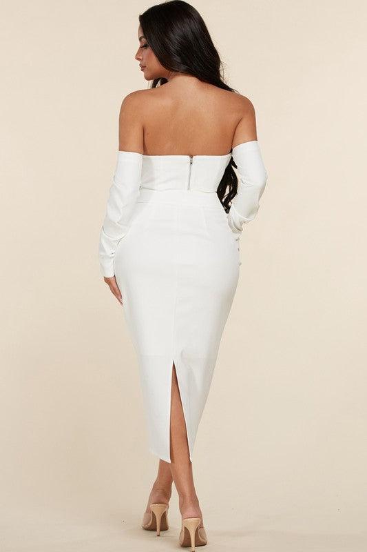 Sexy & Chic 2pc Off-Shoulder Crop Top and Midi Skirt set - PRIVILEGE 