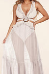 White Cut-Out Halter Dress with Fishnet Detail - PRIVILEGE 