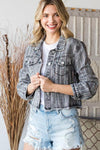 Washed Denim Jacket with Rhinestone - PRIVILEGE 